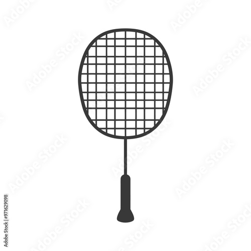 Black and white silhouette of a badminton racket