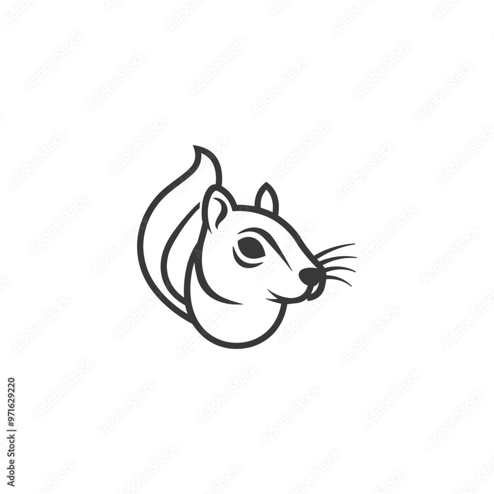 Black and White Line Drawing of a Squirrels Head Black and White Line Drawing of a Squirrels Head