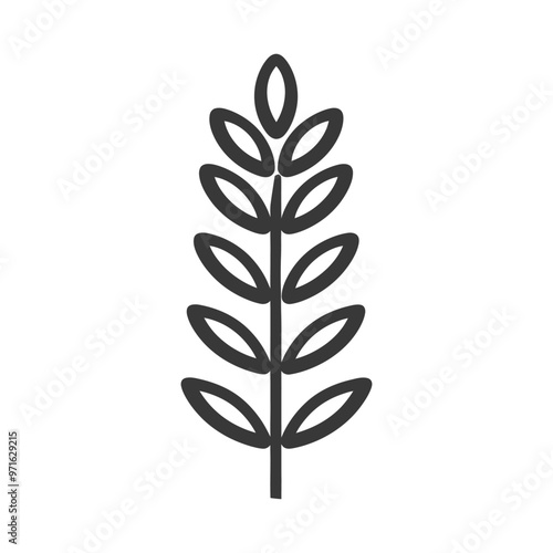 Black and White Line Drawing of a Sprig of Leaves