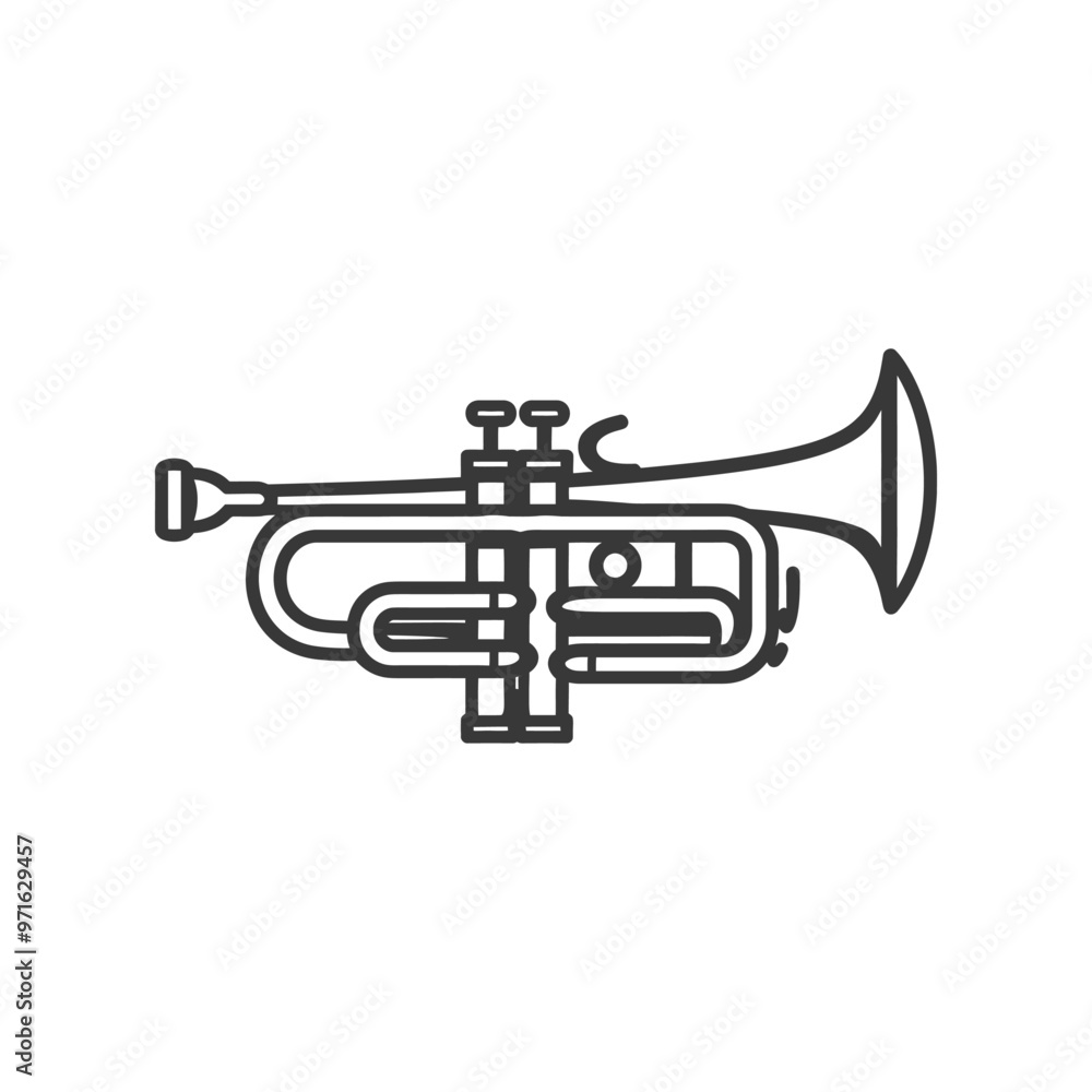 Naklejka premium Black and White Line Drawing of a Trumpet
