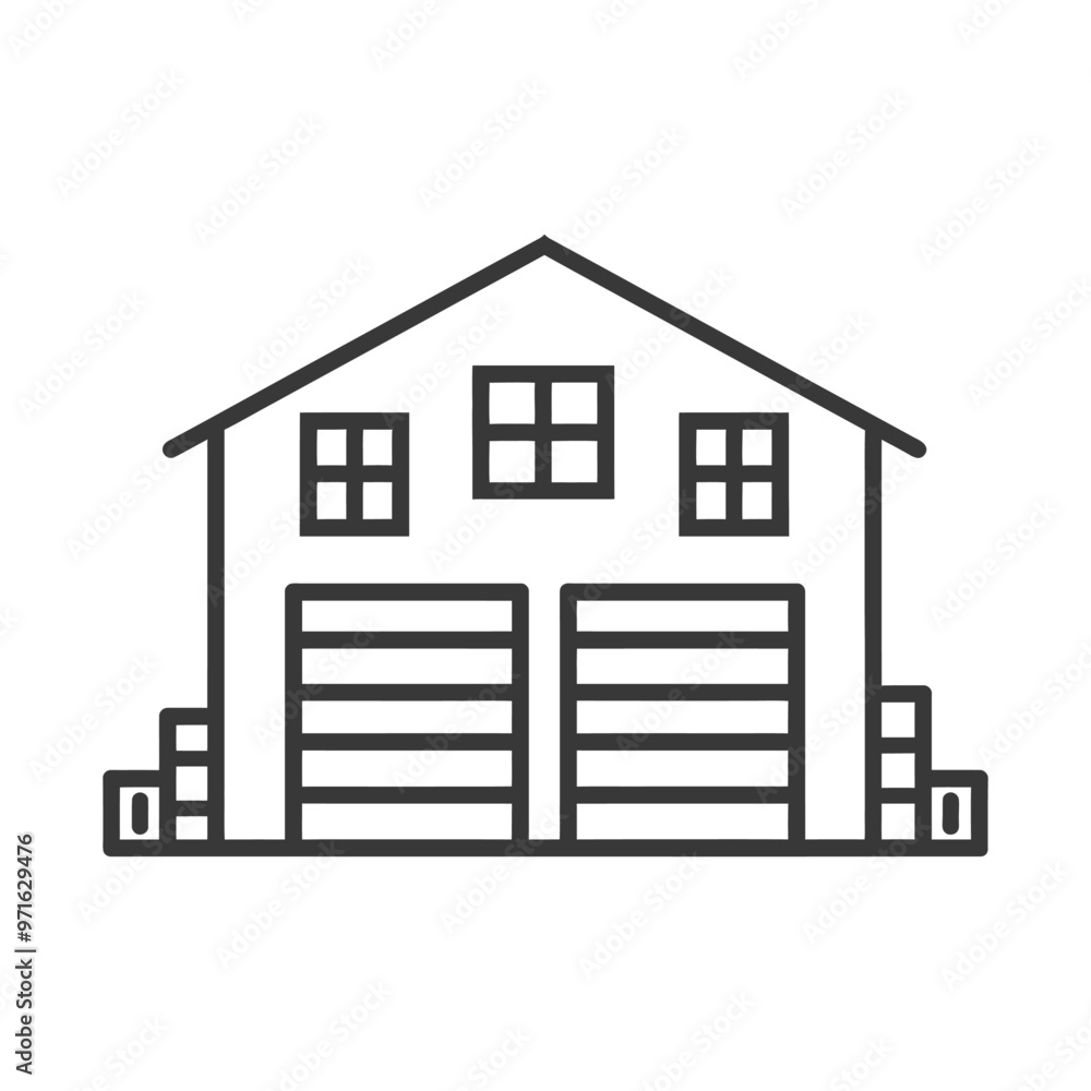 Black and White Line Drawing of a Warehouse Building Black and White Line Drawing of a Warehouse Building