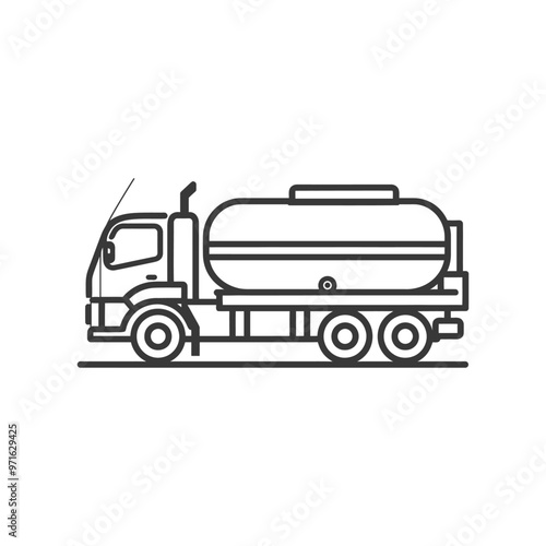 Black and White Line Drawing of a Tanker Truck