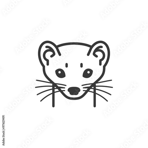 Black and White Line Drawing of a Weasels Head