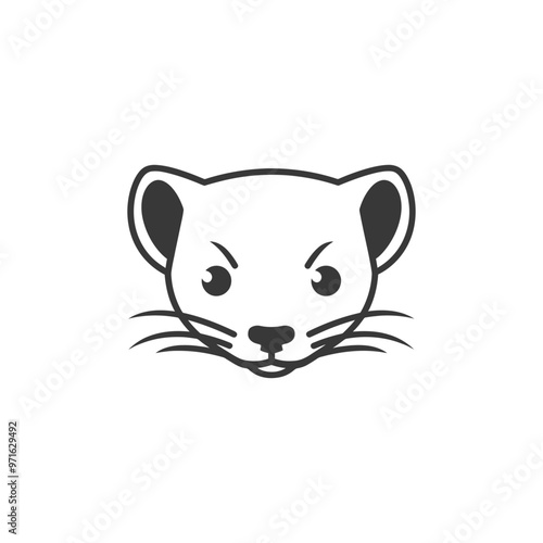 Black and White Line Drawing of a Weasels Head