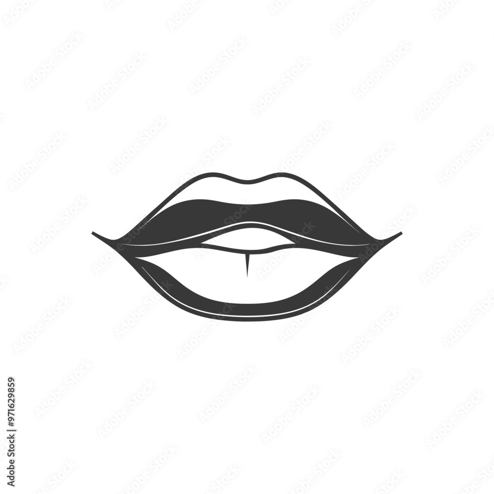 Black and White Outline Illustration of a Closed Mouth Black and White Outline Illustration of a Closed Mouth