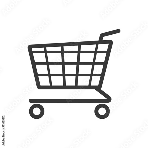 Black and white outline icon of a shopping cart