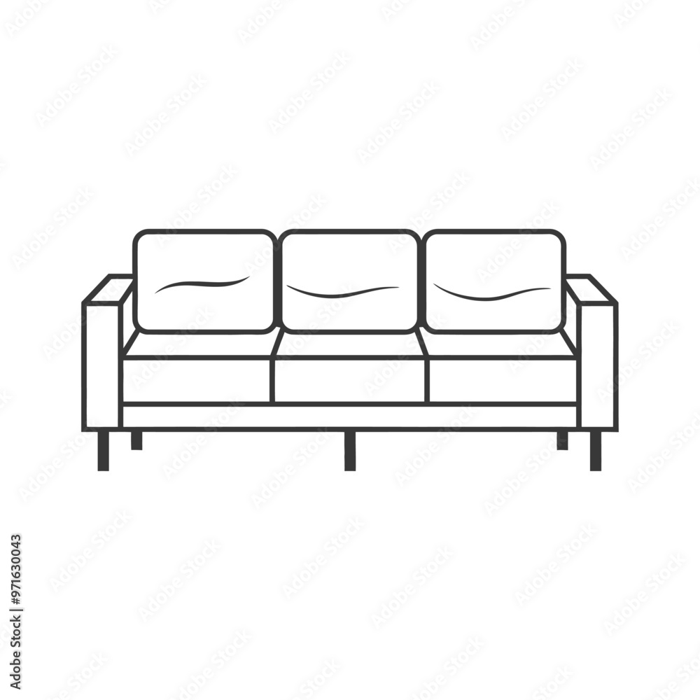 Black and White Outline Illustration of a Three Seater Sofa Black and White Outline Illustration of a Three Seater Sofa