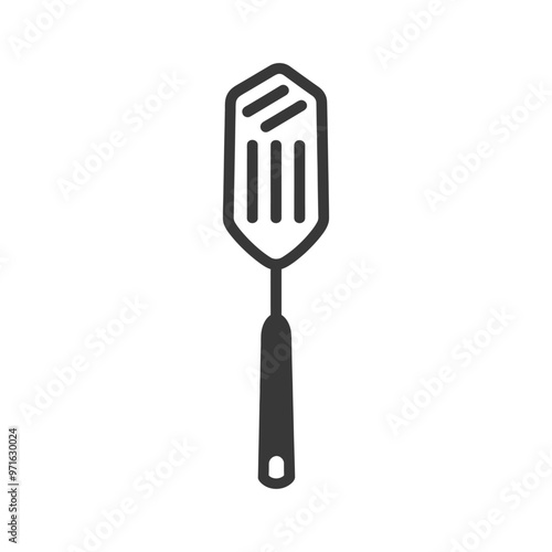 Black and white outline illustration of a slotted spatula