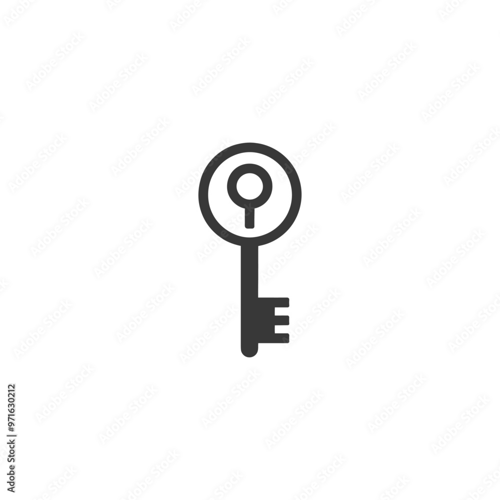 Black and White Outline of a Key with a Circular Keyhole Black and White Outline of a Key with a Circular Keyhole