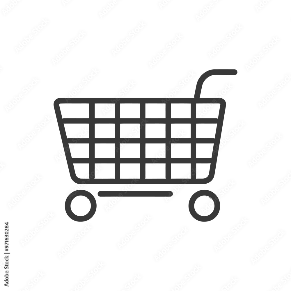 Black and White Outline of a Shopping Cart with Wheels Black and White Outline of a Shopping Cart with Wheels