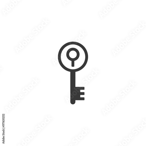 Black and White Outline of a Key with a Circular Keyhole