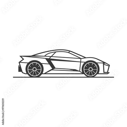 Black and White Outline of a Modern Sports Car