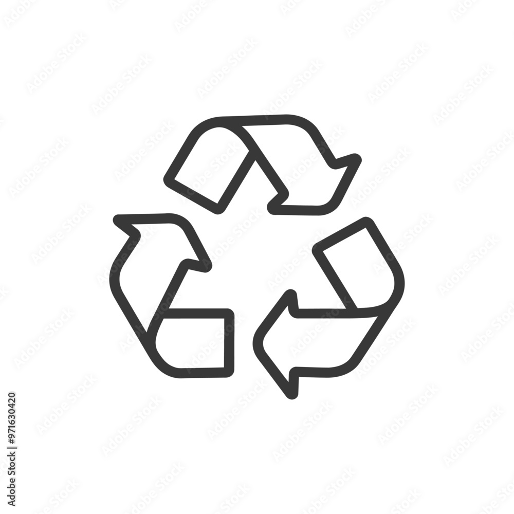 Black and white outline of the universal recycling symbol Black and white outline of the universal recycling symbol