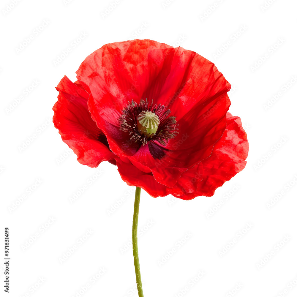 A beautiful red poppy flower, isolated on transparent background. PNG element.