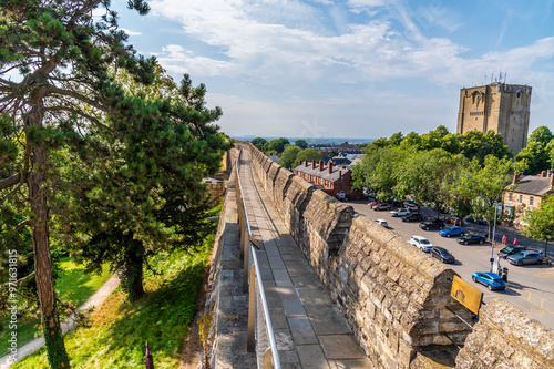 A view along the castle northern battlements in Lincoln, Lincolnshire in summertime photo