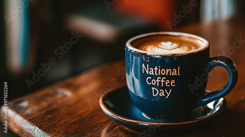 National Coffee Day Banner. cup of coffee with a festive inscription.