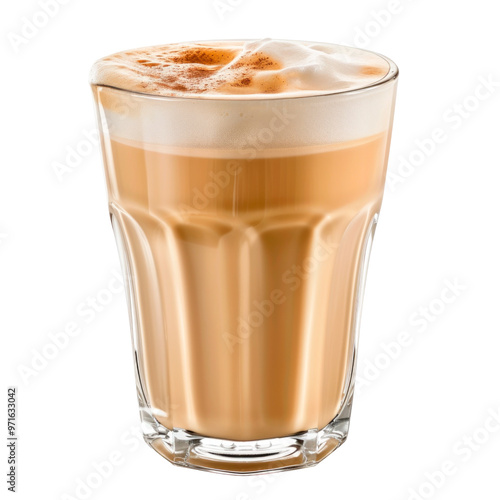 Cafe latte in glass. Isolated on transparent background.