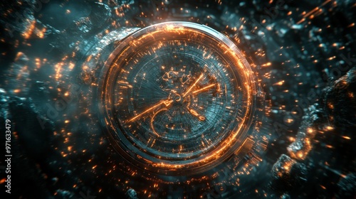 Wallpaper Mural A glowing clock surrounded by swirling particles, symbolizing time and technology. Torontodigital.ca