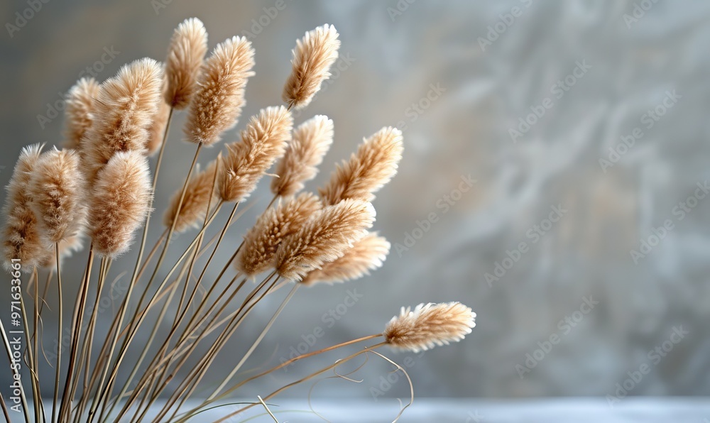Naklejka premium Natural dried bunny tail grass on gray background