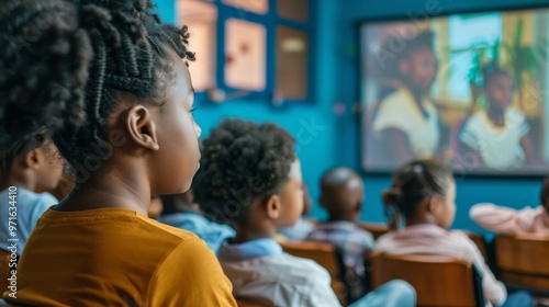 Children Watching Educational Program in Classroom