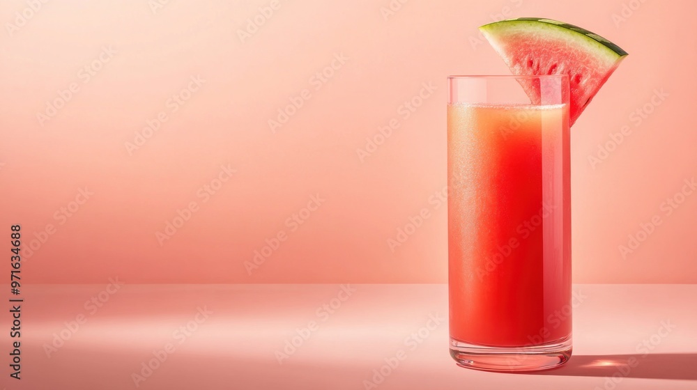 A refreshing watermelon drink in a tall glass, garnished with a slice of watermelon. A refreshing watermelon drink in a tall glass, garnished with a slice of watermelon.
