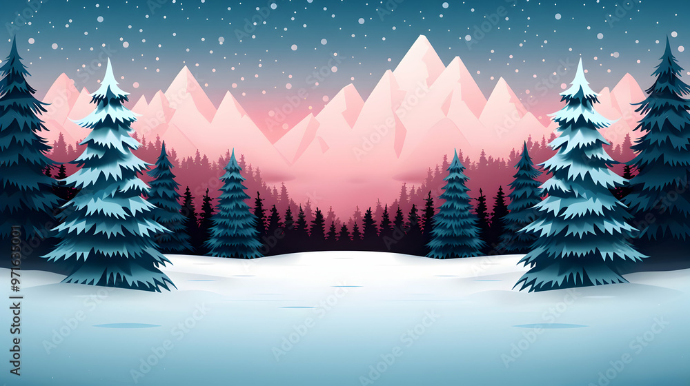 Fototapeta premium Winter Nature Background Illustration Cartoon Hand