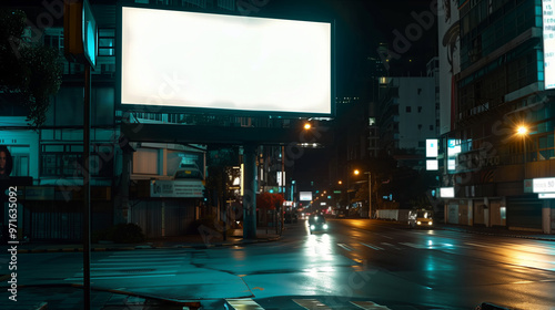Advertising Opportunity: A Blank Billboard in a Neon-Lit City