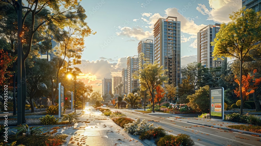 An innovative cityscape with residents using smart meters and digital signage for enhanced urban living, highly detailed, photorealistic An innovative cityscape with residents using smart meters and digital signage for enhanced urban living, highly detailed, photorealistic