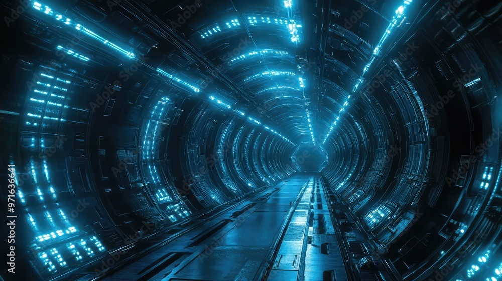 Futuristic Cyber Hangar Tunnel. AI generated illustration Futuristic Cyber Hangar Tunnel. AI generated illustration