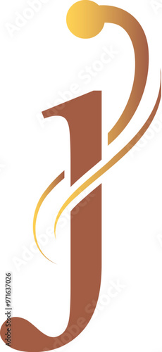 J Letter Logo. Couffeur, Hair and Beauty. Golden.
