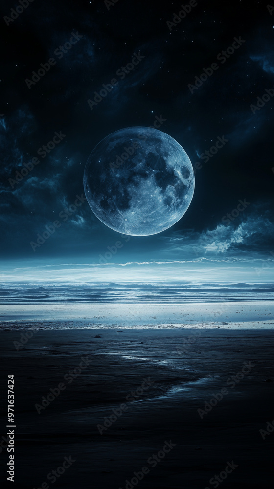 Moonlit Beach with Stunning Planet View