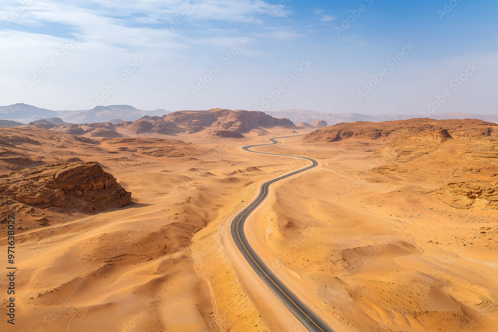 Fototapeta premium Aerial view of a desert road 