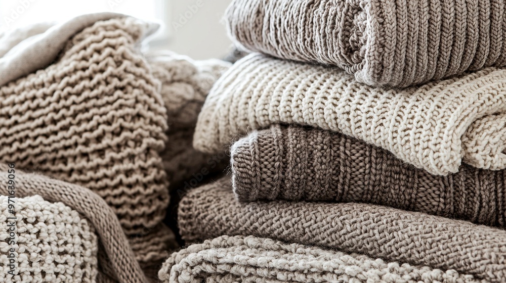 A stack of sweaters on a wooden floor near a window A stack of sweaters on a wooden floor near a window