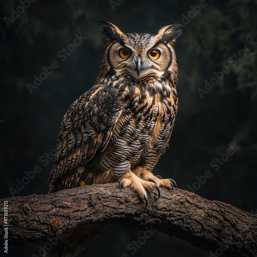 majestic owl perched on an old tree branch