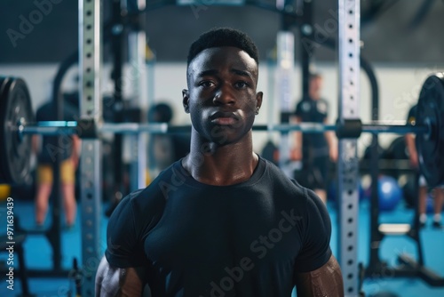 Strong athlete in gym preparing for weightlifting session AI