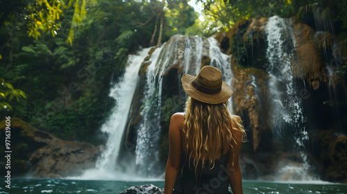 Fototapeta Naklejka Na Ścianę i Meble -  Woman Tropical Waterfall
