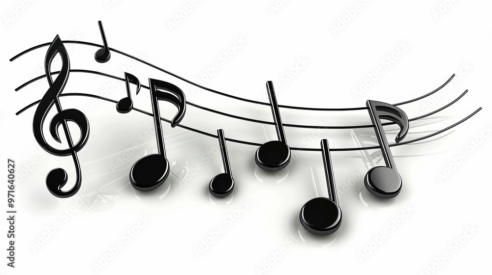 Elegant musical notes creating a captivating melody against a pure white background Elegant musical notes creating a captivating melody against a pure white background