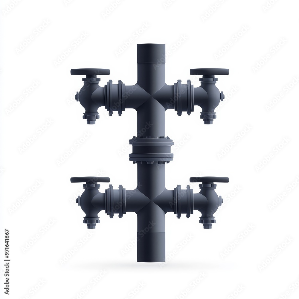A three-way pipe, water distribution system, vector illustration, flat design, isolated on white background. A three-way pipe, water distribution system, vector illustration, flat design, isolated on white background.