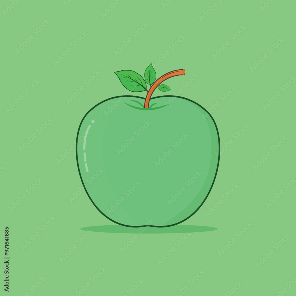 Green apple illustration with leaf Green apple illustration with leaf