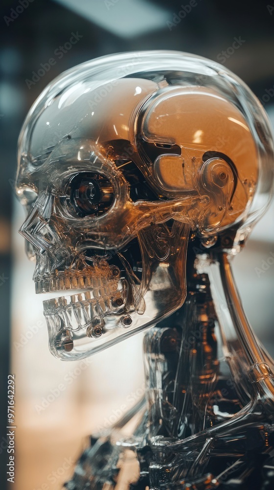 Transparent Robotic Skull with Exposed Brain and Neural Components - Futuristic humanoid robot with a clear skull, exposing internal brain and neural systems. Advanced AI and cybernetic design. Transparent Robotic Skull with Exposed Brain and Neural Components - Futuristic humanoid robot with a clear skull, exposing internal brain and neural systems. Advanced AI and cybernetic design.