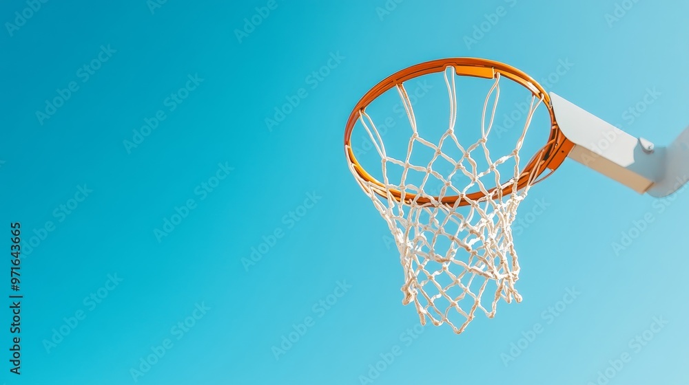 Basketball scoring, clear sky day, net in view. Basketball scoring, clear sky day, net in view.