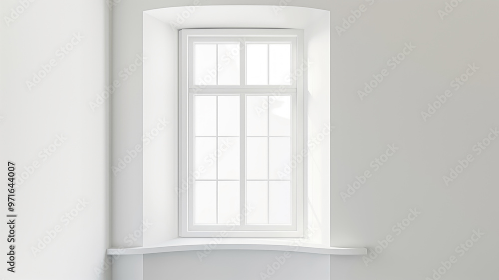 Fototapeta premium White-framed window in a minimalist room with soft natural light. Clean and serene space with simple elegance