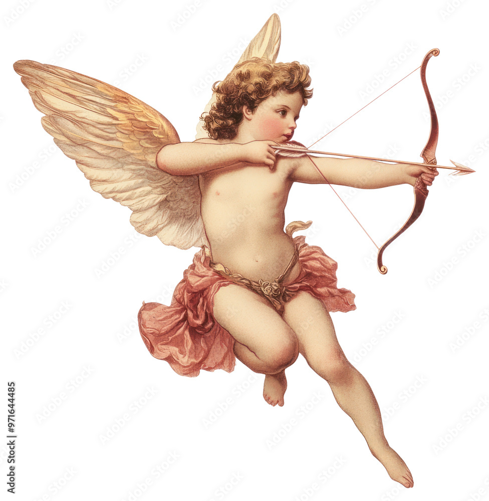 PNG Cupid with bow and arrow flying cupid illustration vintage. PNG Cupid with bow and arrow flying cupid illustration vintage.