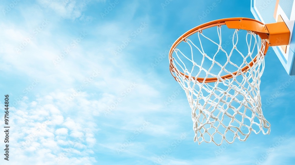 Basketball swish, net and sky background. Basketball swish, net and sky background.