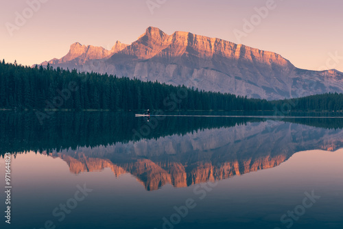 Reflection of Mount Rundle on Two Jack Lake of Banff National Park photo