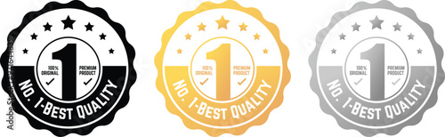 No. 1 Best Quality label, circle with silhouette of number 1 vector label in gold, bronze and silver. suitable for icon, logo, sticker, seal, badge, emblem, stamp, etc.