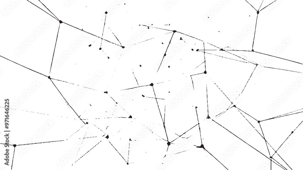 Obraz premium Irregular intersecting lines with dots and junctions, black and white distressed monochrome abstract texture pattern design background
