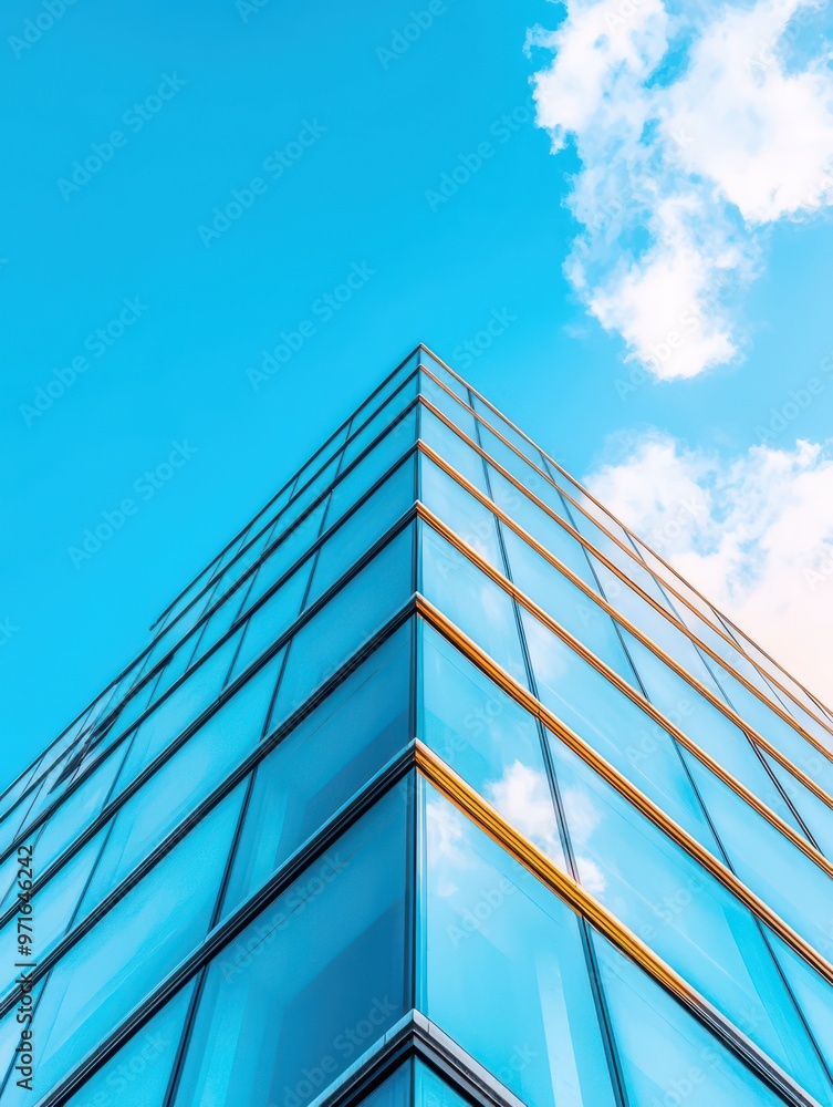 A modern glass building reaching towards a bright blue sky, showcasing sleek architecture and vibrant reflections. A modern glass building reaching towards a bright blue sky, showcasing sleek architecture and vibrant reflections.