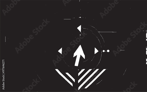 Black technology and gaming background abstract monochrome distressed illustration pattern with a random arrow