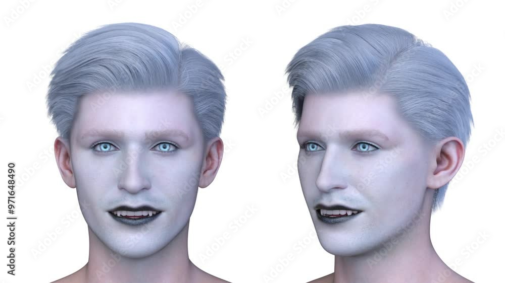 男性ヴァンパイアの顔クローズアップ　3DCGレンダリング